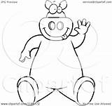 Waving Pig Sitting Friendly Clipart Cartoon Thoman Cory Outlined Coloring Vector 2021 sketch template