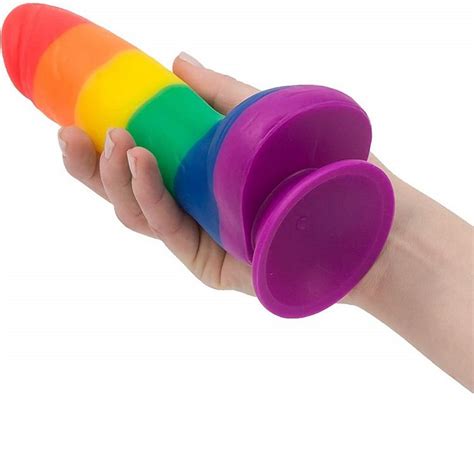 8″ Silicone Dildo With Suction Cup Rainbow Striped Dong