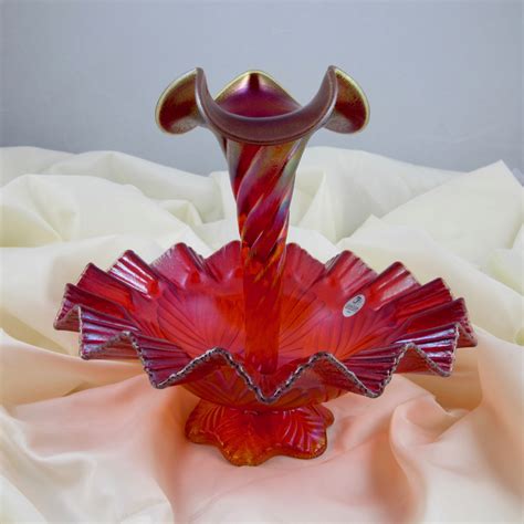 Fenton Red Carnival Glass Single Vase Epergne Limited