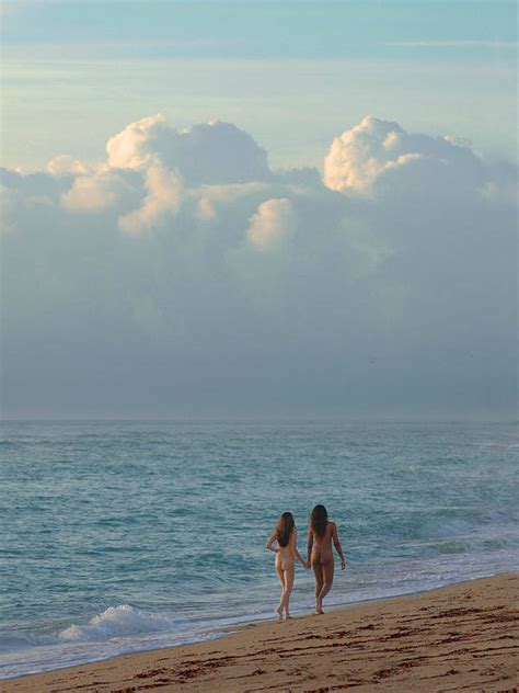 3393 Two Nude Girls Walking On Beach Poster By Chris Maher