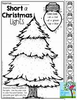 Christmas Cut Paste Worksheets Color Kindergarten Cvc Lights Activities Worksheet Tree Vowel Word Short Family Fun Grade Printables Packet Words sketch template