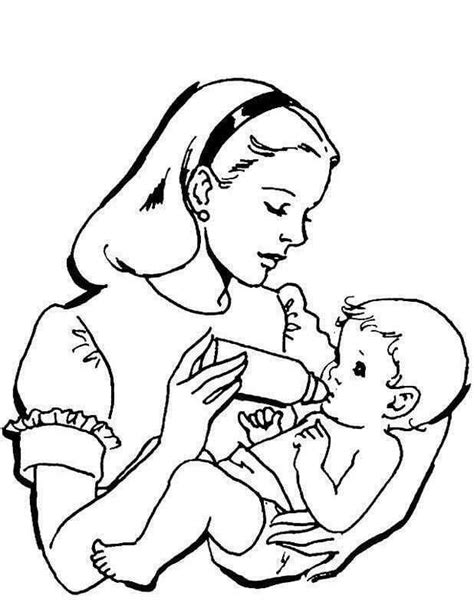 mother feeding  baby coloring page baby coloring pages mom