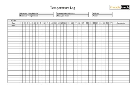 temperature log sheet template cv template word temperature chart