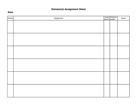homework assignment sheet template  template
