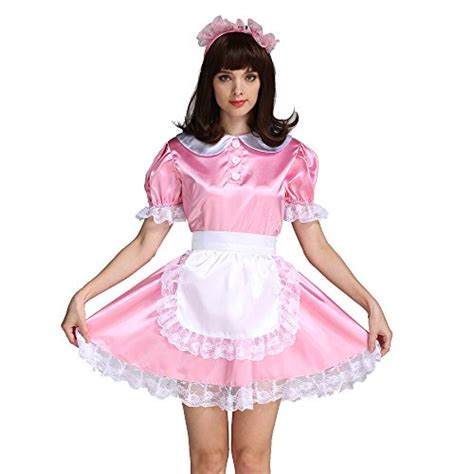 Women Sissy Maid Pink Satin Dress Uniform Costume Buy Online In United