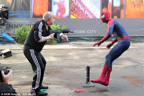 sideways star paul giamatti is dis robed by andrew garfield on set of spider man in new york