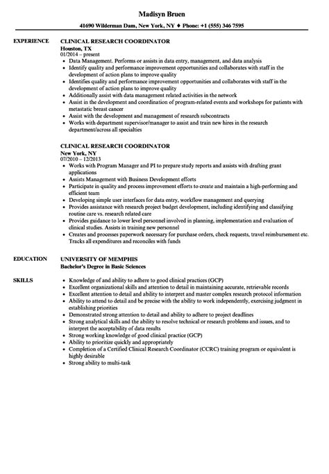 clinical research coordinator resume  nathan