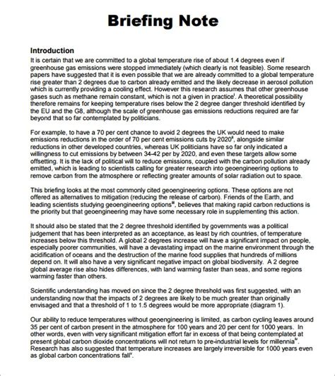 briefing note samples  word sample templates
