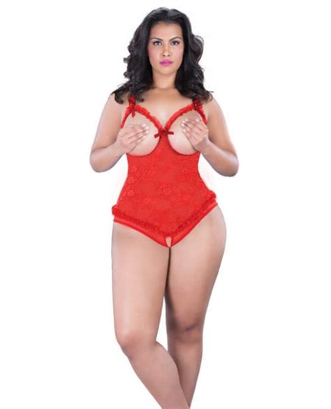 Lace Open Cup Crotchless Teddy Red One Size Queen On