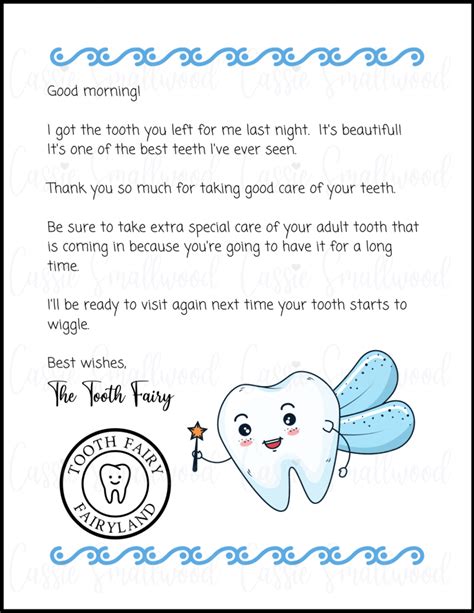 note  tooth fairy printable
