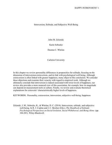 pdf introversion solitude and subjective well being