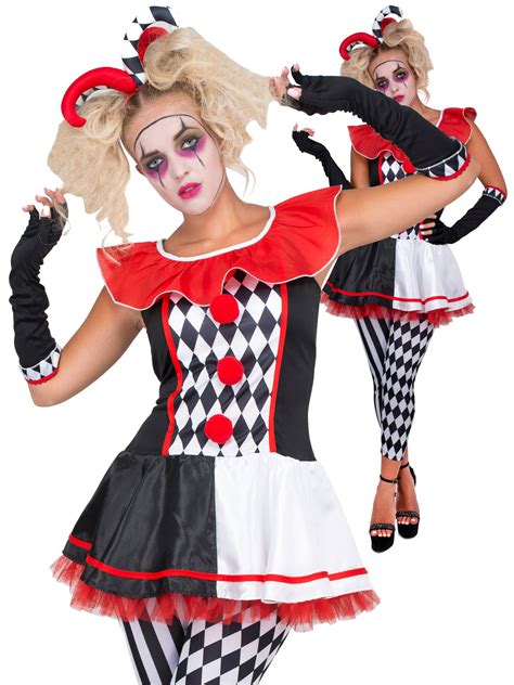 ladies evil jester harlequin costume adults halloween fancy dress