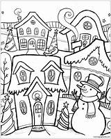 Village Pages Winter Coloring Color Printable Print Coloringpagesonly sketch template