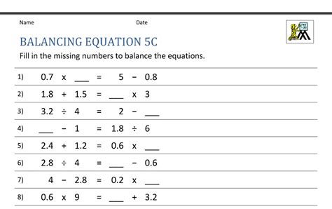balancing equation practice worksheet answers balance chemical