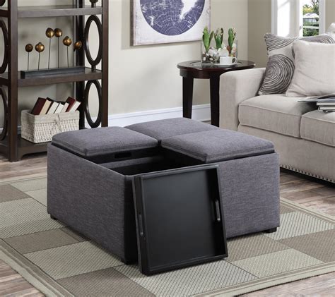 amazoncom simpli home avalon coffee table storage ottoman   serving trays slate grey