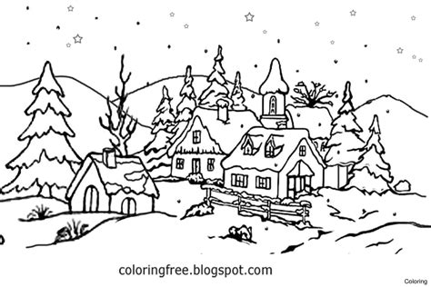 winter scene coloring pages scenery mountains