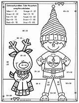 Elf Christmas Color Number Math Digit Addition Two Subtraction Fun Preview sketch template