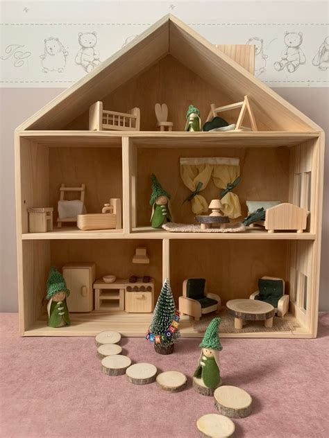 wooden dollhouse kit modern dollhouse furniture dollhouse etsy