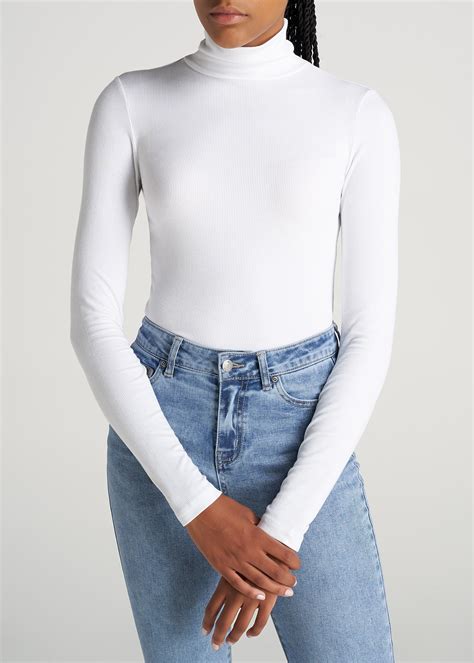 Tall Women S Fitted Long Sleeve Ribbed Turtleneck Tee In White Lupon