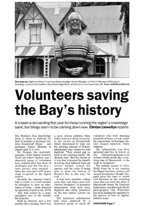 newspaper article  volunteers saving  bays history hawkes
