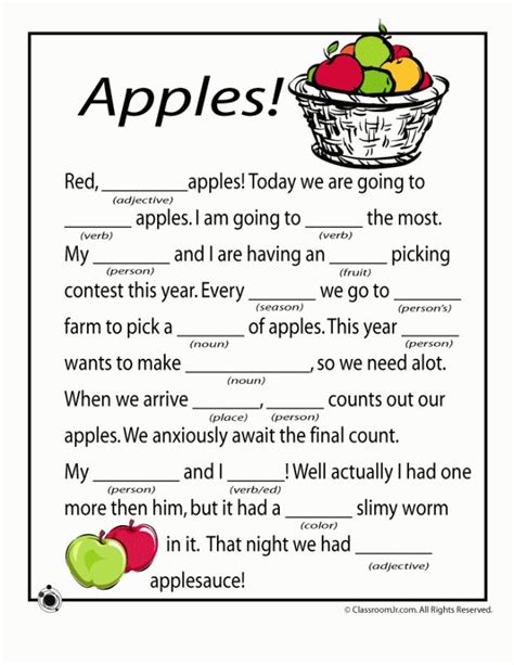 fall mad libs  kids fall mad libs apples classroom jr