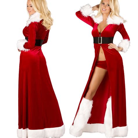 Women Sexy Christmas Mrs Santa Costume Outfits Holiday Xmas Party Dress