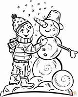 Snowman Coloring Pages Boy Making Girl Hands Building Printable Color Drawing Kids Children Christmas sketch template