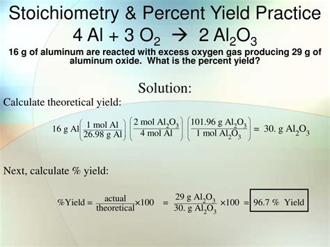 stoichiometry percent yield practice  al  hcl  alcl     powerpoint