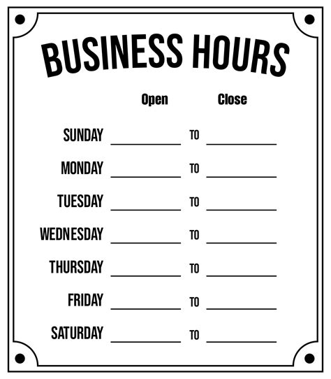 printable business hours sign template  printable templates