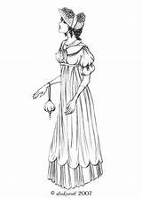 Coloring Pages Regency Fashion Color Dresses Dress Books Reticule Bonnet Fichu Printable Choose Board sketch template