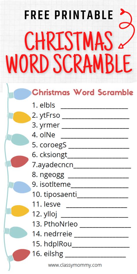 printable christmas word scramble classy mommy