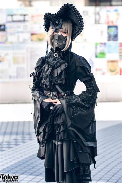 gothic japanese steampunk fashion  face mask bonnet floral
