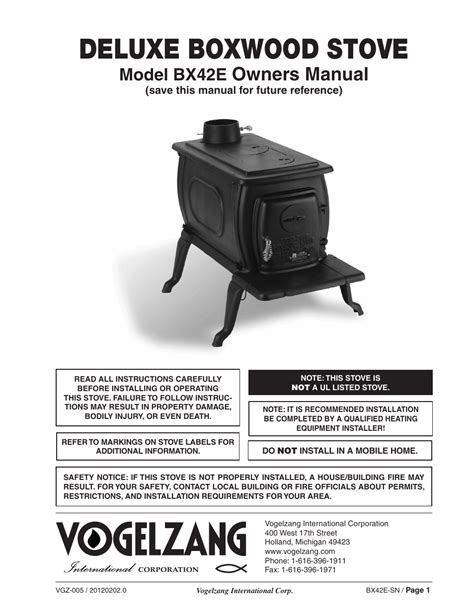 vogelzang bxe user manual  pages