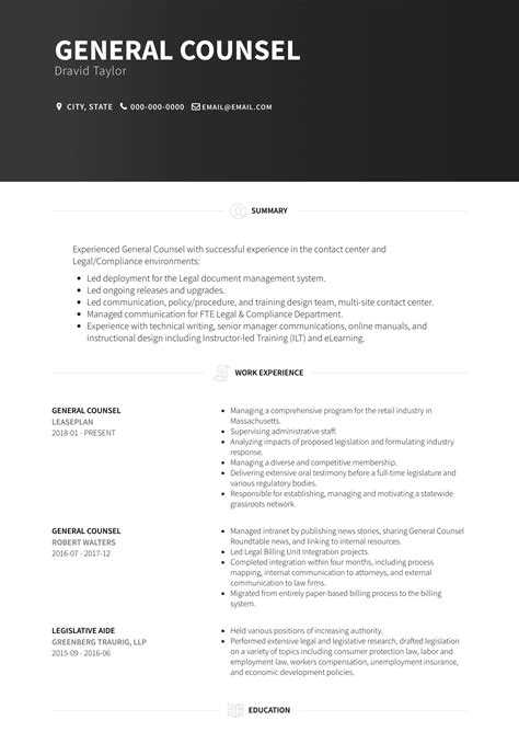 general counsel resume samples  templates visualcv