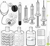 Coloring Syringe Stethoscope Pill Thermometer sketch template