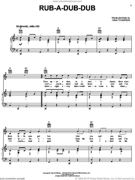 Rub A Dub Dub Sheet Music For Voice Piano Or Guitar Pdf