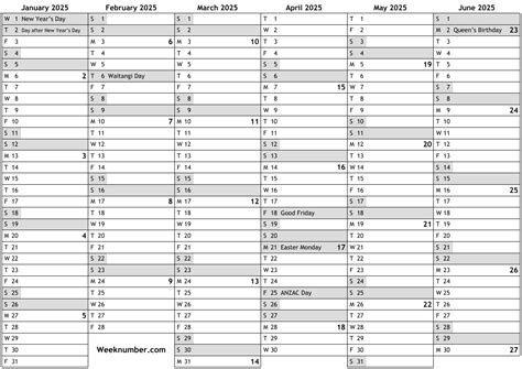 calendar  week numbers  holidays   zealand official