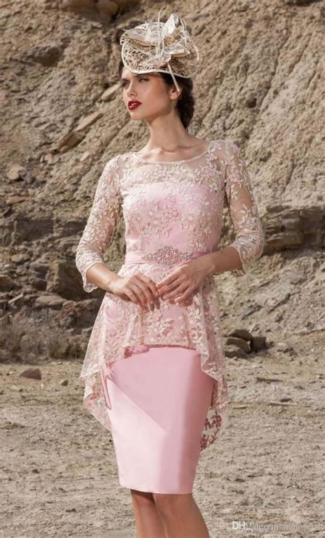 cheap pink lace mother   bride dresses sheath knee length  size wedding guest dress