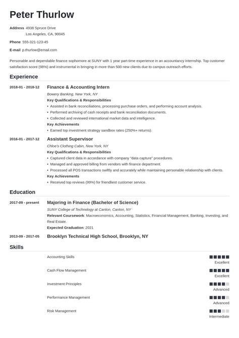 beginner college student resume format  internship