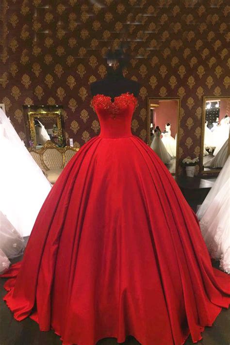 red satin high waist prom dress ball gowns wedding dress sukienki dresses pinterest red