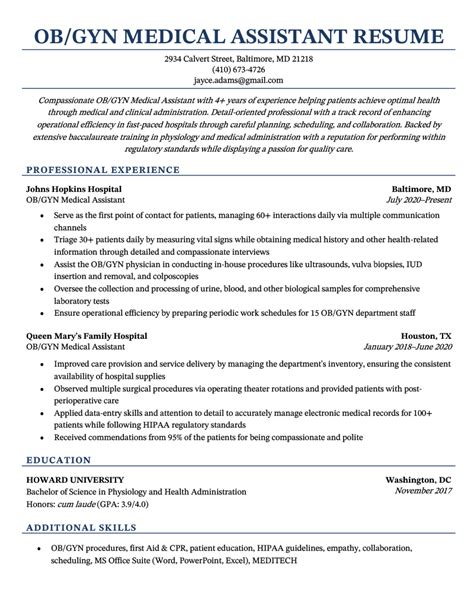 obgyn medical assistant resume   template