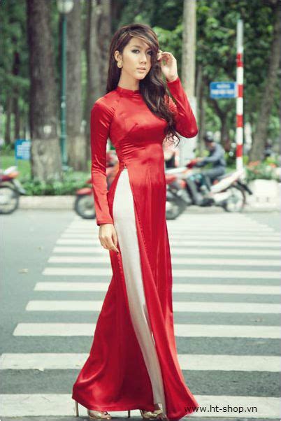 Ao Dai Vietnam Custom Made Silk And Satin Red And White No