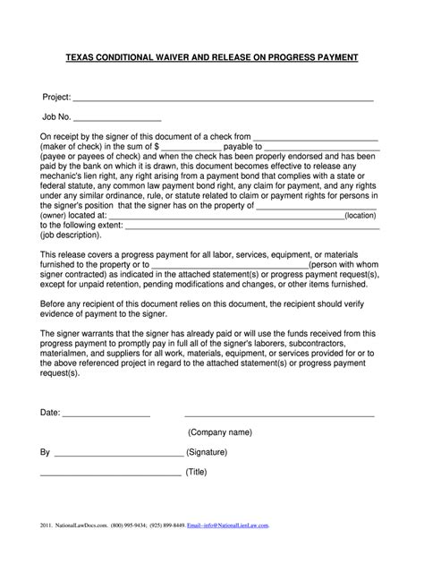lien waiver form texas  fill  printable fillable blank