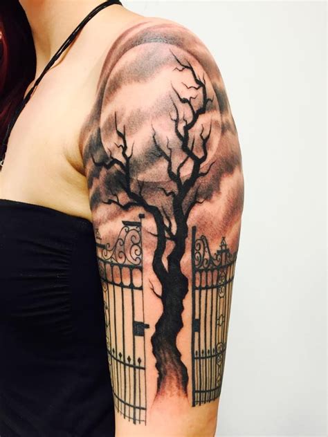 Spooky Moon And Tree Tattoo By Patrick Arm Tattoo Tattoos Small