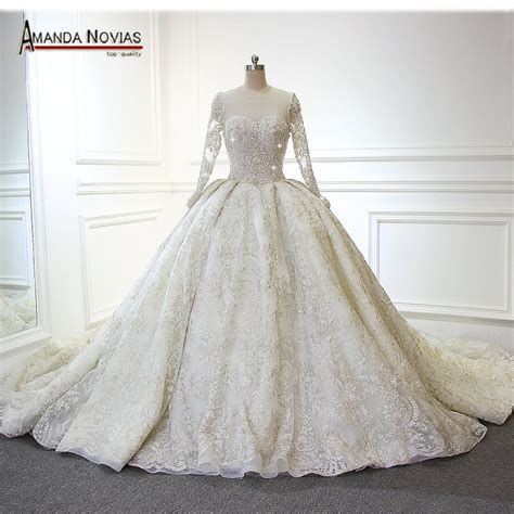 amanda novias 2017 new luxury full lace wedding dress with royal train