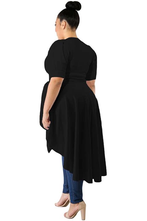 Hualong Black Short Sleeve Tie Front Womens Plus Size Tops Online