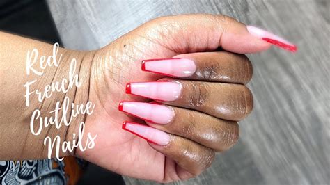 Coffin Red French Tip Nail Designs A Shimmery Translucent Tip Is A