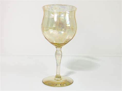Vintage Set Of 6 Iridescent Wine Glasses Light Peach Color Large