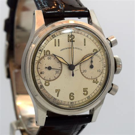 a 1950s vintage abercrombie and fitch co 2 register chronograph stainless steel watch with a