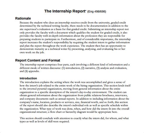 sample internship report templates   ms word